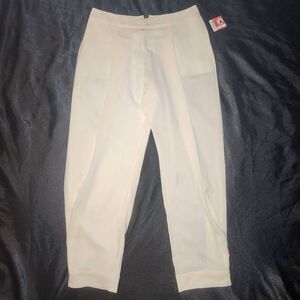 New J Brand Ivory Silk Pleated Tapered Trousers